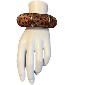 Vintage Wooden Chunky brass Bangle Bracelet Brass Inlay Ethnic, Bohemian Style